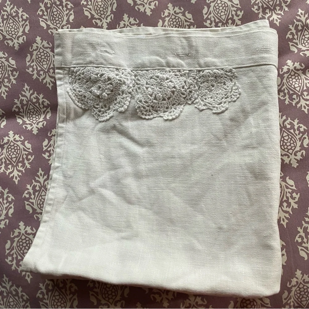 Matteo white linen & Lace Euro Sham  White Lace Trim Pillowcase